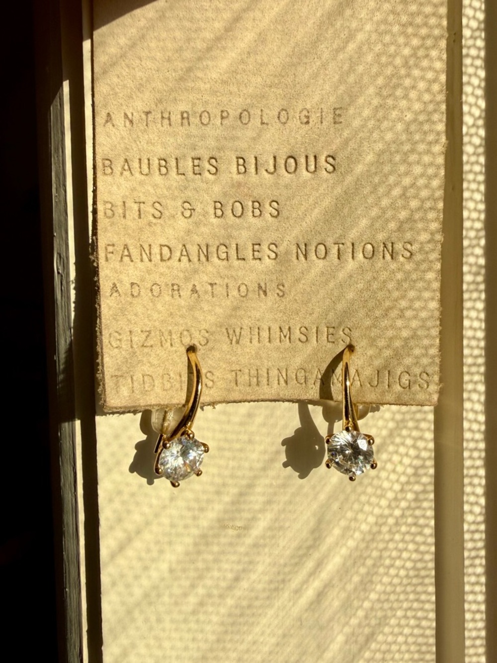 Anthropologie Crystal French Hook Earrings NWT Elegant Gold Drop - Picture 3 of 5